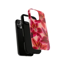 Lily Floral Phone Case Colorful Abstract Flowers Pink Phone Case Lily Scatter Design Phone Cover Compatible With IPhone 16 15 14 13 12 11 Pro Max - Red - View 4