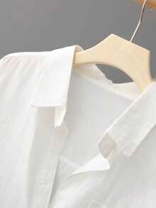 Women's 100% Pure Cotton Comfortable Fabric, White Long Sleeve Shirt Collar Top, With Rolled Sleeves, Regular Length, Loose Fit, Suitable For Spring And Autumn - White - View 4