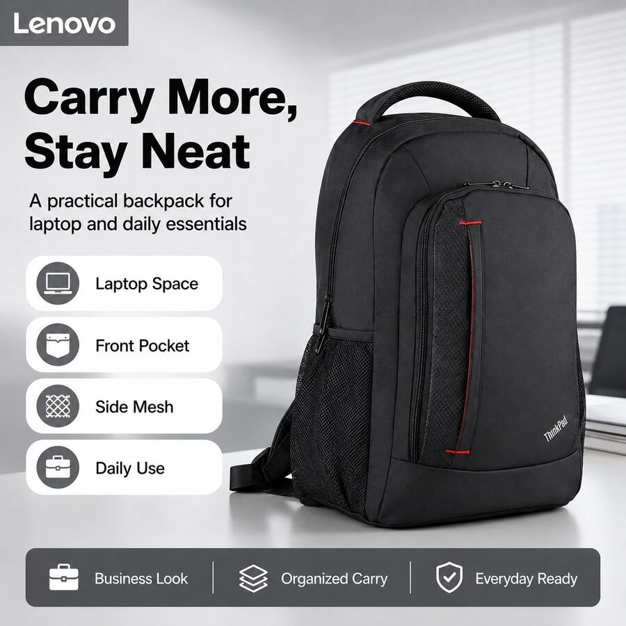1pc Lenovo ThinkPad Computer Backpack, Large Capacity With Independent Laptop Compartment & Multi‑Functional Storage Pockets, Durable For School, Office, Daily Commute And Travel Use - View 1
