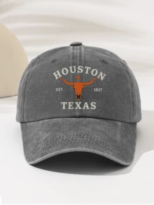 قطعة واحدة قبعة بيسبول عصرية بسيطة مغسولة بطبعة "HOUSTON ST 1837 TEXAS Bull Head"، بأسلوب أمريكي عتيق موحد الجنس، قطعة موضة أساسية، جذابة للغاية بأسلوب زخرفي لجميع الفصول، هدية للعائلة والأصدقاء - قبعة مغسولة - مشاهدة 16