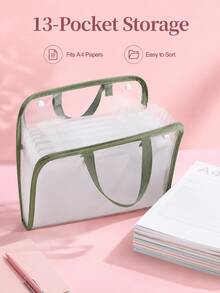 1pc Transparent Document Storage Bag, Portable Transparent Document Bag With Handle, A4 Paper Storage And Organization Bag, Suitable For Students And Offices. - Multiple Styles - View 2