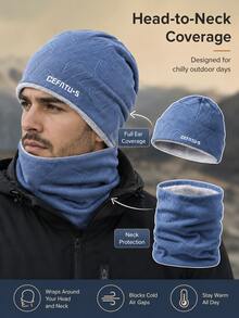 Winter Casual Hat & Scarf Set, Geometric Pattern Matching Neck Warmer, Soft Lining 2 Pieces Headwear, Ear-Protective Design, Unisex Warm Outdoor Accessories, Suitable For Daily Commute, Hiking, Cycling, Travel Winter Wear - Multicolor - View 3