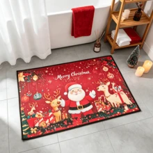 1pc Christmas Theme Welcome Doormat, Red Santa Claus & Reindeer Pattern, Suitable For Room Decor, Floor Mat, Bedroom Carpet, Kitchen Mat, Home Decor, Entryway Mat And Bathroom Mat, Ideal Christmas Gift For Family And Friends - A - View 10