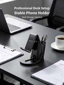 2-In-1 Pen Holder & Phone Stand, Multifunctional Desktop Organizer For Office And Students, Portable Foldable Adjustable Phone Stand, Universal Tablet Holder Compatible With All Smartphones And Tablets, Multi-Angle Foldable Desktop Bracket, Compact Pocket-Sized Mobile Stand For Home, Office, And Travel - Multicolor - View 9