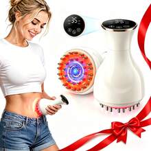 Lymphatic Detox Massager & Anti-Cellulite Massage Tool, Rechargeable Body Shaping Massager, Suitable For Legs, Arms, Abdomen, Thighs And Calves, Helps Reduce Stretch Marks And Cellulite, With Soothing Pulse, Red Light, Blue Light, Heat Therapy And Vibration Functions - White - View 2