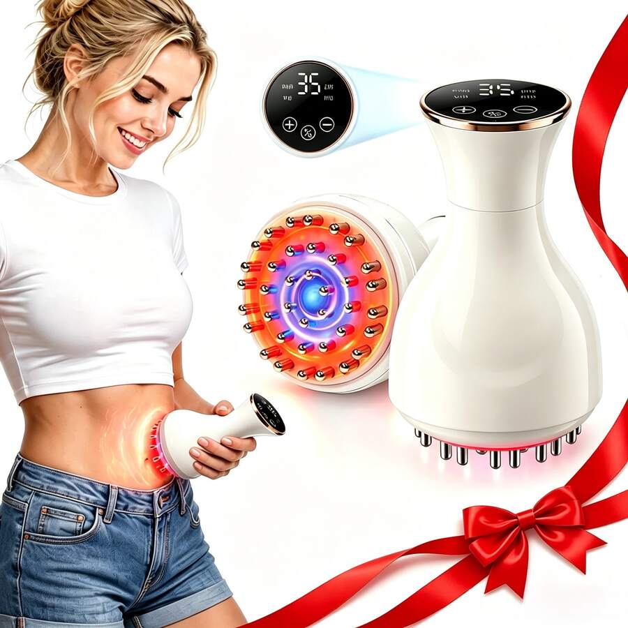 Lymphatic Detox Massager & Anti-Cellulite Massage Tool, Rechargeable Body Shaping Massager, Suitable For Legs, Arms, Abdomen, Thighs And Calves, Helps Reduce Stretch Marks And Cellulite, With Soothing Pulse, Red Light, Blue Light, Heat Therapy And Vibration Functions