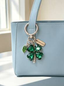 1pc Fashion Minimalist Elegant Clover Bag Charm, Luxury Crystal Keychain Pendant, Car Key Holder, Handbag Decorative Pendant - Multicolor - View 4