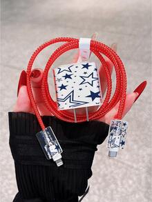 Cool Blue Star Glitter Charger Protective Case, Minimalist Apple Charger Protective Shell + 1.4M Charging Cable Protector, Compatible With 20W Phone 15 Charger, 16 ProMax Phone Cable Protector, Anti-Bend, Anti-Cat Bite, Suitable For 13/14 Plus Data Cable Protector, Charger Protector. Christmas Gift, Girlfriend Gift, World Cup Protective Case, Shockproof Soft TPU Material Compatible With Phone 17 - Multicolor - View 5
