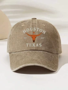 قطعة واحدة قبعة بيسبول عصرية بسيطة مغسولة بطبعة "HOUSTON ST 1837 TEXAS Bull Head"، بأسلوب أمريكي عتيق موحد الجنس، قطعة موضة أساسية، جذابة للغاية بأسلوب زخرفي لجميع الفصول، هدية للعائلة والأصدقاء - قبعة مغسولة - مشاهدة 9