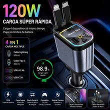 5-In-1 120W Retractable Car Charger | Dual PD Ports & Retractable Cables | 7-Color Ambient Light & Red Starry Sky Projector | Compatible With Apple & Android - one-size - View 12
