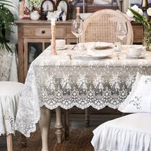 White Floral Embroidered Lace Tablecloth, Semi-Transparent Sheer Tablecloth, Vintage Bohemian Style For Wedding, Bridal Shower, Garden Party, Dining Table Decor - 1PC - View 5