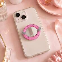Exquisite Speckled Mirror Shaped Personalized Fashionable Phone Holder, Suitable For All Phones, Cute Desktop Storage Rack - White - View 6