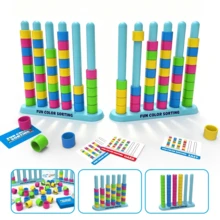 Fun Color Sorting Stacking Ring Tabletop Strategy Game , Brain Challenge Desktop Puzzle Set With Challenge Cards , Competitive Group Interactive Party Game For Teens And Adult Players - Multicolor - View 2