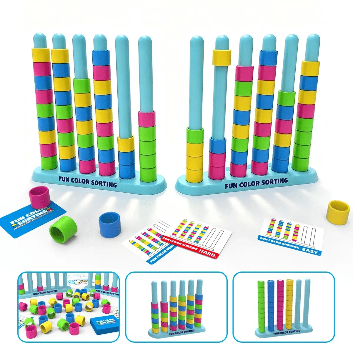 Fun Color Sorting Stacking Ring Tabletop Strategy Game , Brain Challenge Desktop Puzzle Set With Challenge Cards , Competitive Group Interactive Party Game For Teens And Adult Players