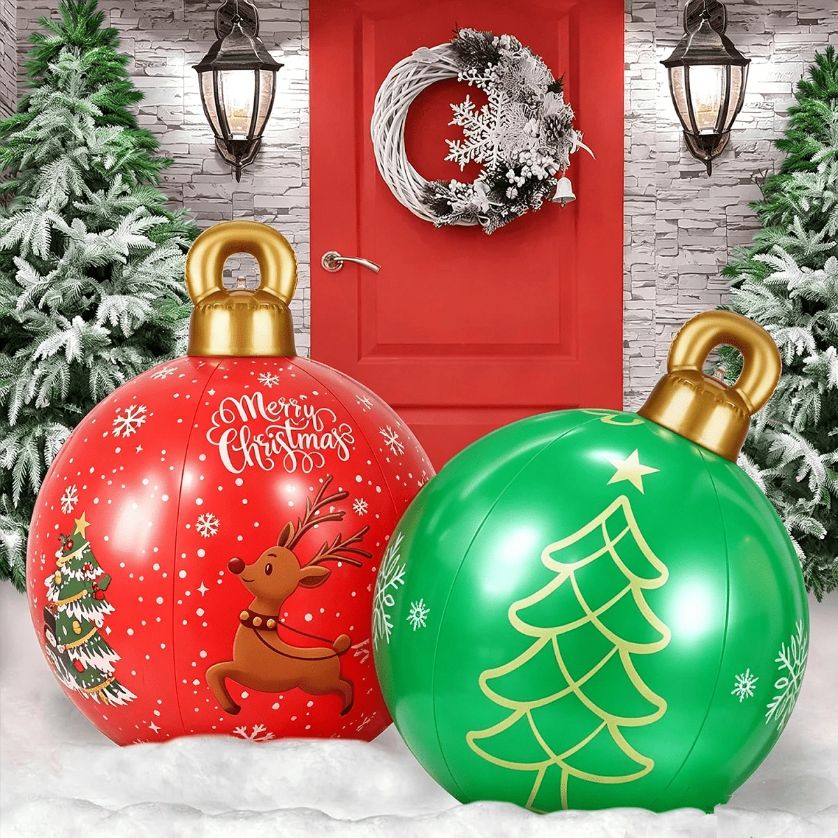 Extra Large Inflatable Christmas Ball Giant Red & Green Holiday Decoration Ball With Snowman, Reindeer, Gift Patterns PVC Material Outdoor/Indoor Party Decoration Ideal Choice For Event Planning - Multiple Styles - View 1