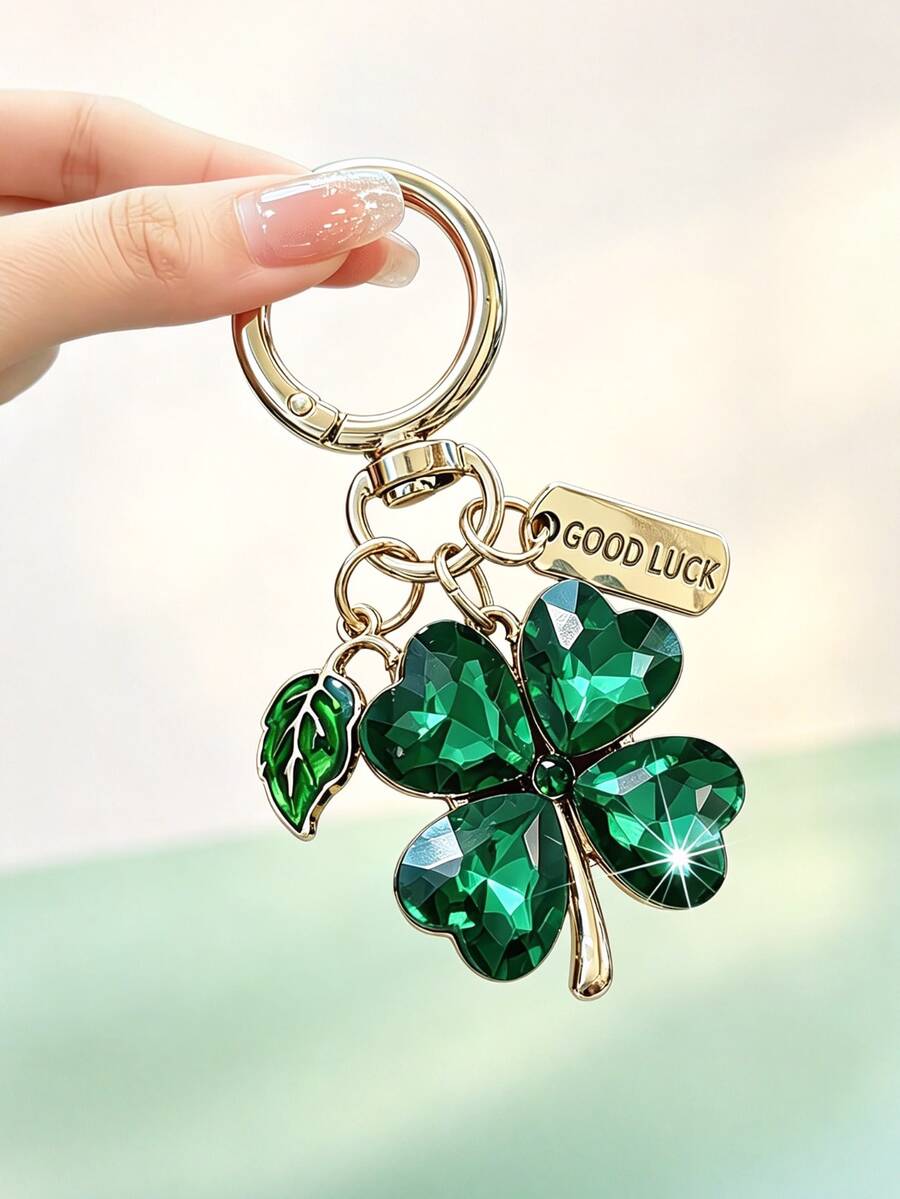 1pc Fashion Minimalist Elegant Clover Bag Charm, Luxury Crystal Keychain Pendant, Car Key Holder, Handbag Decorative Pendant - Multicolor - View 1
