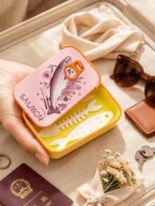 Portable Salmon Pattern Travel Jewelry Box With Fish-Shaped Compartments, Compact Anti-Tangle Earring And Necklace Storage Box, Exquisite Small Jewelry Organizer For Travel And Daily Use, Gift For Female Friends - Multicolor - View 5