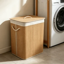 Woven Laundry Hamper With Lid, Laundry Basket, Storage Bin, Linen‑Lined Clothes Storage Basket With Rope Handles, Large‑Capacity Dirty Clothes Organizer Box, Suitable For Bedroom, Bathroom And Laundry Room - Khaki - View 3