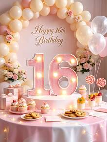 16cm 1st 18th 20th 30th 生日派對裝飾 LED 追光粉色數字燈條，附掛孔，電池供電發光數字牌 - 16cm粉紅色數字 - 查看 5