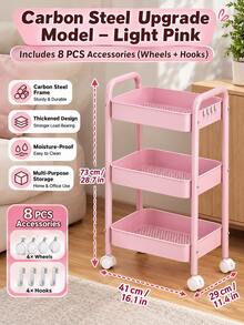 2/3/4/5layer Swivel Wheel Mobile Storage Carbon Steel/Plastic Trolley,Multi-Functional Storage,Easy To Assemble,Suitable For Home And Commercial Use,Applicable To Storage And Organization In Kitchens, Bathrooms,Bedrooms,Offices,Warehouses And Garages - White - View 9