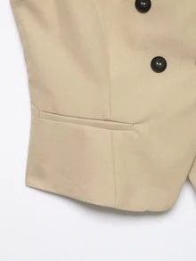 DEEKA Autumn New Women's European And American Style Fashion Minimalist Versatile Double-Breasted Short Sleeve Jacket - Khaki - View 6