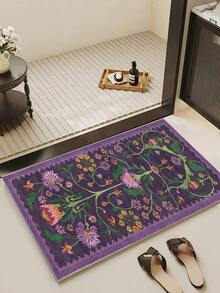 1PC Vintage Botanical Bird Totem Deep Purple Long Runner Rug, Bohemian Style Faux Cashmere Rectangular Symmetrical Floral Vine Washable Runner Mat, Suitable For Living Room, Hallway, Entryway Home Decor - Multicolor - View 4