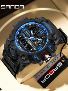 SANDA 3133 Men's Digital Analog Sports Watch 50M Waterproof Multifunction Chronograph Alarm Luminous Silicone Strap Outdoor Watch - One Size - View 22