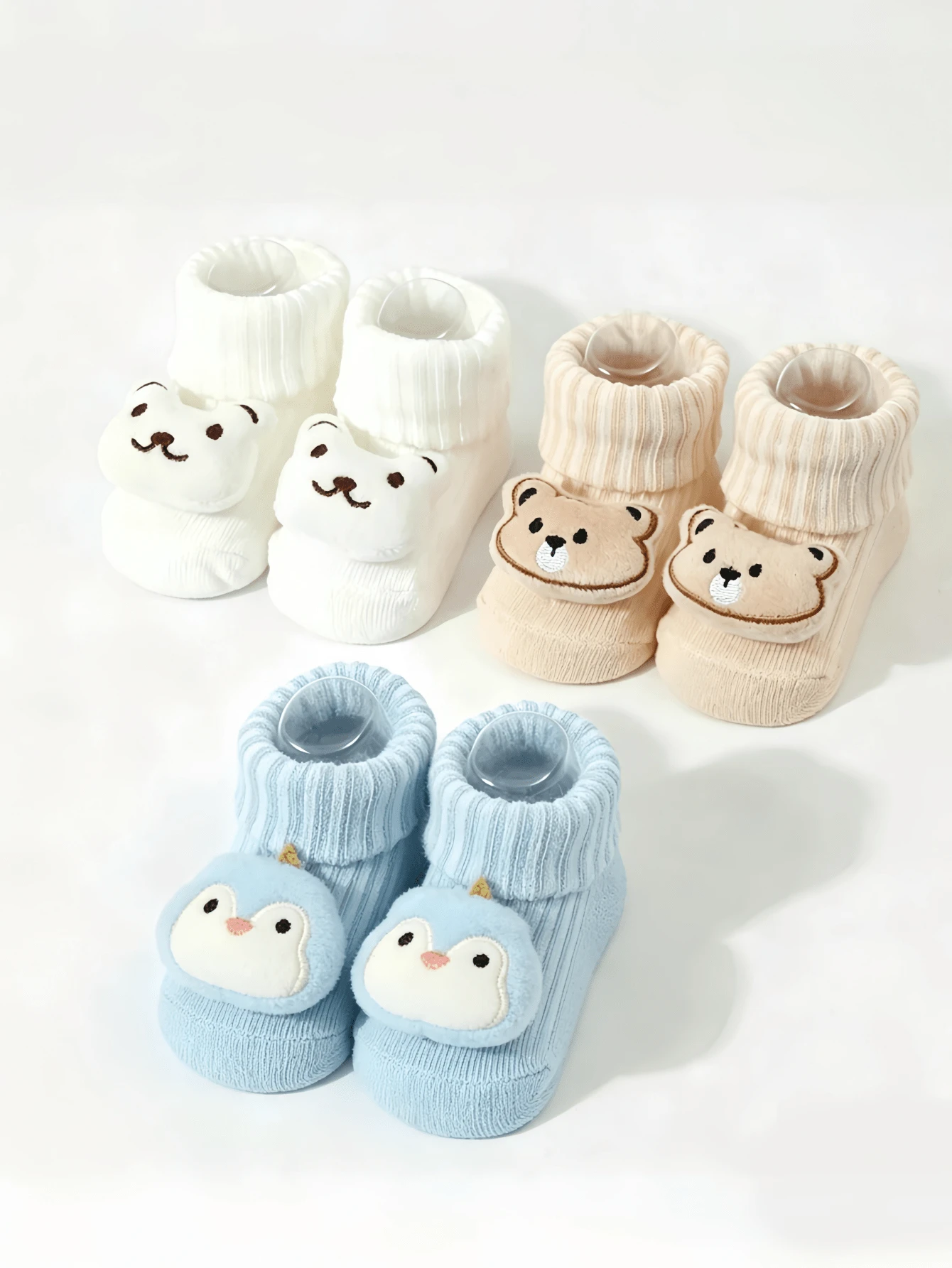 3 Pairs Cartoon Floor Baby Infant Socks With 3D Doll Design - Multicolor - View 1