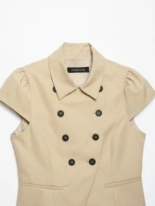 DEEKA Autumn New Women's European And American Style Fashion Minimalist Versatile Double-Breasted Short Sleeve Jacket - Khaki - View 7