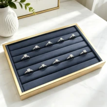 Premium Stackable Metal Frame Velvet Jewelry Display Tray, Multi-Compartment Design, Suitable For Rings, Necklaces, Bracelets, Home Decor, Retail Counter, Live Streaming Props, Gifts - Same Style, Multiple Colors and Sizes - View 2