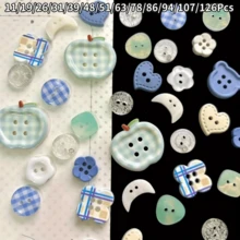 11/19/26/31/39/48/51/63/78/86/94/107/126Pcs Pink Blue Button Set - Random Pattern Colors Soft Blue, Heart, Floral, Sphere Shaped Light Blue/Sky Blue/White - Suitable For Sewing, Knitting, Handmade DIY - Durable Plastic Fabric Fasteners - Essential For Beginners And Professionals, Decorative Buttons, Textured Surface (Random Styles) - Multicolor - View 1