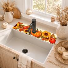 1pc Thanksgiving Pumpkin Faucet Cover, Create Holiday Atmosphere, Bathroom Faucet Splash Guard, Waterproof Non-Slip Faucet Pad, Kitchen Countertop Accessory, Kitchen Dining Table Accessory, Sink, Moisture-Proof Absorbent Pad, Absorbent Drainage Pad, Multi-Functional Absorbent Non-Slip Pad - Multicolor - View 6