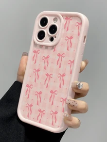 1pc Pink Sweet Pink Plaid Ribbon Personalized Minimalist Full Coverage TPU Anti-Drop Phone Case Compatible With Apple 18 17 16 15 14 13 12 11 Pro Max Protective Shell Air Compatible With Samsung Series - Multicolor - View 4