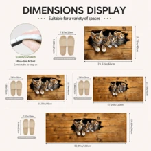 1件裝 3D破碎木板貓咪圖案印花仿羊絨廚房地墊 吸水廚房地板墊 長條地毯 洗手槽前墊 適用於廚房、浴室、玄關、走道、洗衣房與居家裝飾 - 彩色 - 查看 3