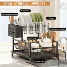 Dish Drying Rack - Stainless Steel Dish Rack For Kitchen Counter, Escurridor De Platos Para Fregadero,House Essentials,Large-Capacity Dish Drainer With Cutlery Holder, Kitchen Organizer For Kitchen Essentials, Spoons And Forks, Black - View 7