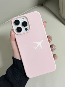 1件裝 粉色簡約愛心飛機設計極簡全包覆TPU防震手機殼，適用於Apple 18 17 16 15 14 13 12 11 Pro Max Air - 彩色 - 查看 3
