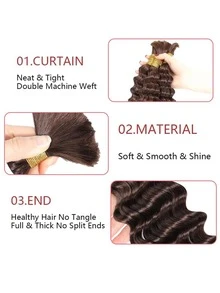 Brown Large Capacity Deep Wave Braided Hair Bundles, 10A Brazilian Virgin Human Hair, Curly Hair Extensions, Suitable For Bohemian Style Braids, Daily And Party Wear, Back To School Season - Multicolor - View 6