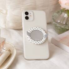 Exquisite Speckled Mirror Shaped Personalized Fashionable Phone Holder, Suitable For All Phones, Cute Desktop Storage Rack - White - View 1