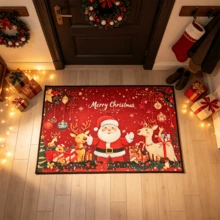 1pc Christmas Theme Welcome Doormat, Red Santa Claus & Reindeer Pattern, Suitable For Room Decor, Floor Mat, Bedroom Carpet, Kitchen Mat, Home Decor, Entryway Mat And Bathroom Mat, Ideal Christmas Gift For Family And Friends - A - View 9