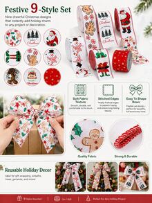 1 Roll Christmas Decorative Ribbon, 6.3cm Wide 2m Roll, Holiday Print Gift Wrapping Ribbon, Suitable For Adults, Christmas Tree Wreath Bow DIY Crafts, Holiday Party Home Decor, Christmas Gift Wrapping - 6.3cm X 2m - View 8