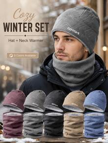 Winter Casual Hat & Scarf Set, Geometric Pattern Matching Neck Warmer, Soft Lining 2 Pieces Headwear, Ear-Protective Design, Unisex Warm Outdoor Accessories, Suitable For Daily Commute, Hiking, Cycling, Travel Winter Wear - Multicolor - View 1