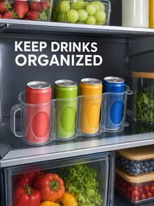 1pc Clear Plastic Beverage Can Storage Box - Stackable Non-Beverage Organizer, Ideal For Soda, Soft Drinks, And Beer Cans; Space-Saving Storage Box For Canned Beverages, Perfect For The Refrigerator, Pantry, And Kitchen Countertops - Multicolor - View 3