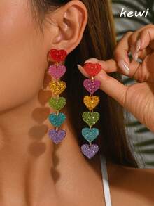 Aretes colgantes con corazón y detalles de brillo, San Valentín, Mamá, Madre, Día de la Madre, Regalo - Multicolor - Ver 3