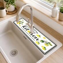 1pc Sink Faucet Absorbent Mat, Lemon Pattern Drainage Mat, Suitable For Kitchen, Bathroom Sink, Countertop, Drainage Mat, Diatomaceous Earth Material, Trimmable, Quick-Drying Mat - Multicolor - View 3