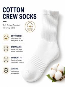 1/5/10 pares de calcetines de algodón blanco puro minimalistas para hombre, suaves y amigables con la piel, ajuste cómodo, absorción de humedad y transpirables, adecuados para uso diario, correr y deportes, calcetines de media pantorrilla, pueden ser estilo de pareja, calcetines de algodón versátiles unisex, adecuados para estudiantes en la temporada de regreso a la escuela - Blanco - Ver 8