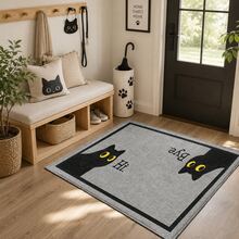 1pc, Fun Black Cat Pattern Printed Faux Cashmere Kitchen Mat, Absorbent Kitchen Floor Mat, Kitchen Rug, Long Runner Mat, Sink Front Mat, Suitable For Kitchen, Bathroom, Entryway, Hallway, Laundry Room And Home Decor - Multicolor - View 2