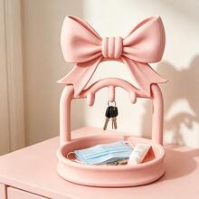 Sweet Bow-Shaped Desktop Jewelry Storage Rack, Multi-Hook Design Small Accessory Display Tray, Plastic Desktop Storage Box, Suitable For Women, Used For Earrings, Necklaces, Keys, Home Bedroom Decoration Gift - Multicolor - View 2