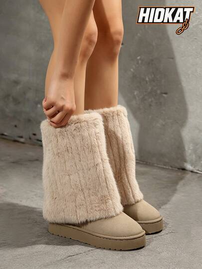 Hidkat Mid-Calf Snow Boots Winter New Thick Sole Platform High-Top Boots Outdoor Wear Women's Fashion Versatile Shoes