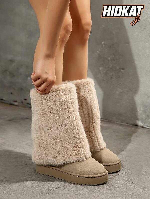 Hidkat Mid-Calf Snow Boots Winter New Thick Sole Platform High-Top Boots Outdoor Wear Women's Fashion Versatile Shoes