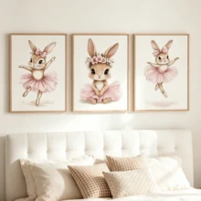 3pcs Canvas Wall Art Set, Frameless Waterproof Poster, Rabbit Ballet Dress Floral Print, Home Decor, Suitable For Kids Room Boys Girls Bedroom, Perfect Gift - Multicolor - View 9